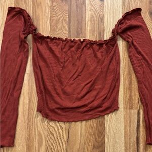 Forever 21 Rust Long Sleeve Off-Shoulder Top